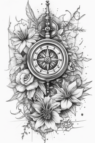 Compass tattoo, tattoo sketch#3