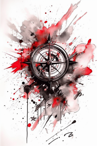 Compass trash polka tattoo design, tattoo sketch#47