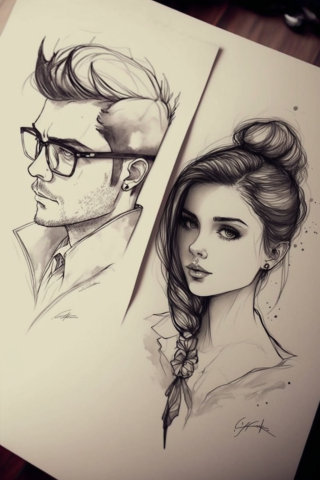 Cute couple tattoos, tattoo sketch#19