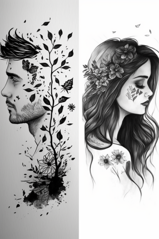 Cute couple tattoos, tattoo sketch#20