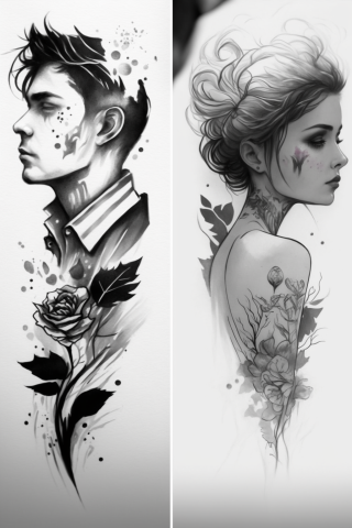 Cute couple tattoos, tattoo sketch#22