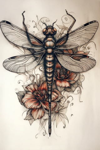 Dragonfly chest tattoo, tattoo sketch#21