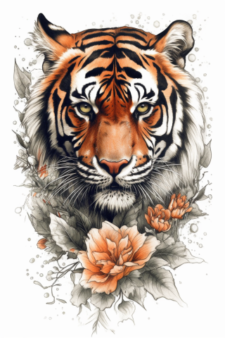 Floral tiger tattoo, tattoo sketch#13