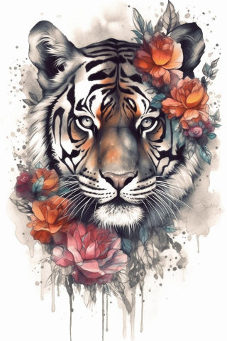 Floral tiger tattoo, tattoo sketch#14