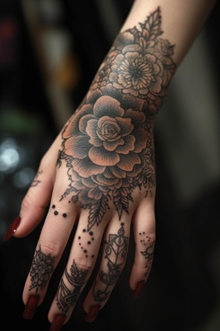 Flower hand tattoos for women#30