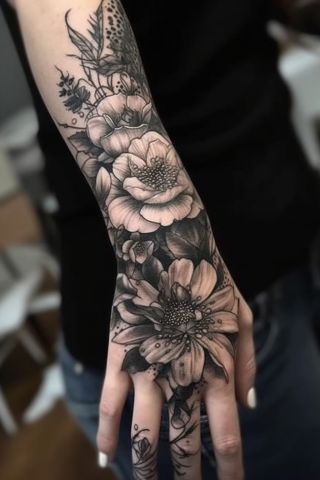 Flower hand tattoos for women#31