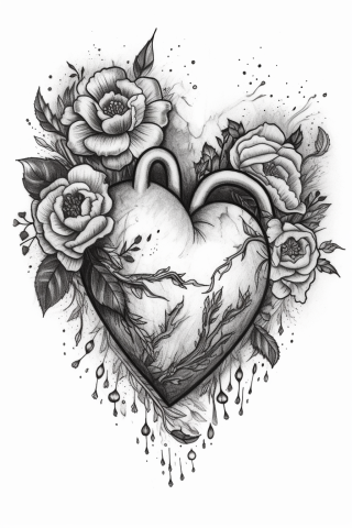 Heart tattoo design, tattoo sketch#1