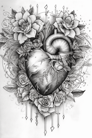 Heart tattoo design, tattoo sketch#5