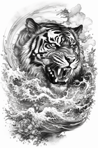 Japan tiger tattoo, tattoo sketch#6