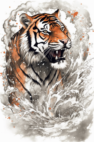 Japan tiger tattoo, tattoo sketch#8
