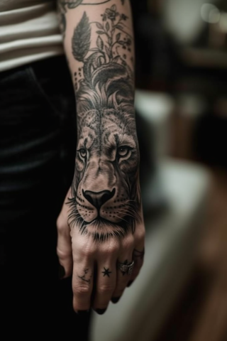 Lion hand tattoos for women#14