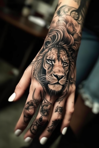 Lion hand tattoos for women#17