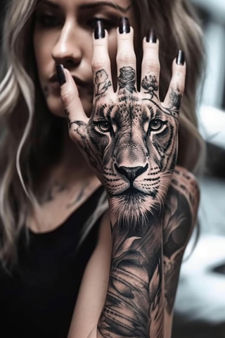 Lion hand tattoos for women#18