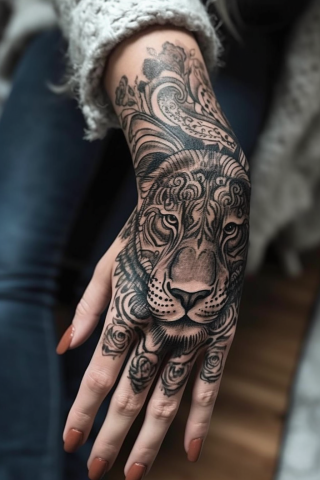 Lion hand tattoos for women#19