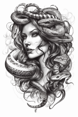 Medusa snake tattoo, tattoo sketch#12