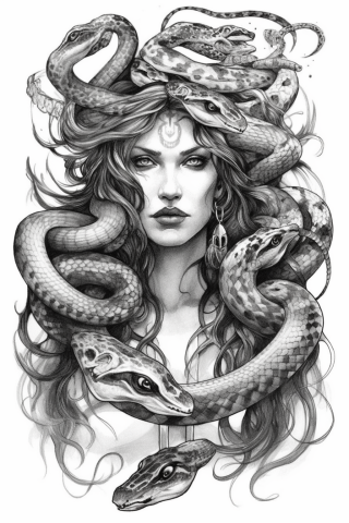 Medusa snake tattoo, tattoo sketch#13