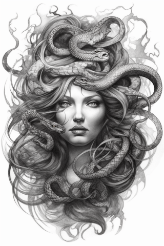 Medusa snake tattoo, tattoo sketch#14