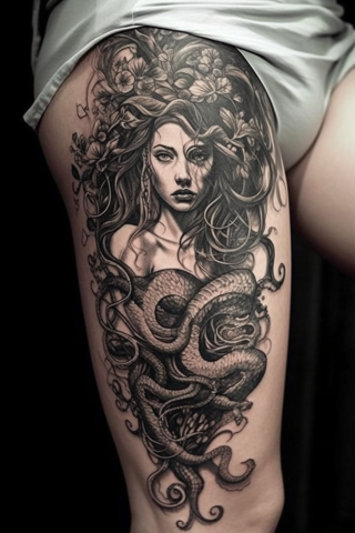 Medusa tattoo design for women leg#113