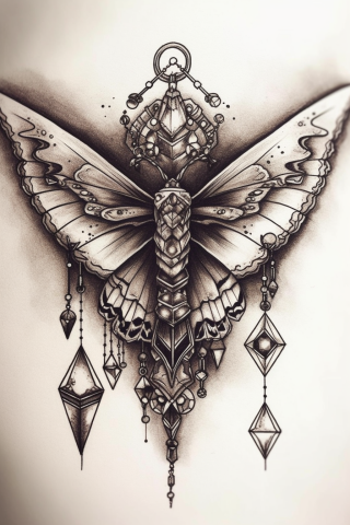 Moth sternum tattoo for women, tattoo sketch#78