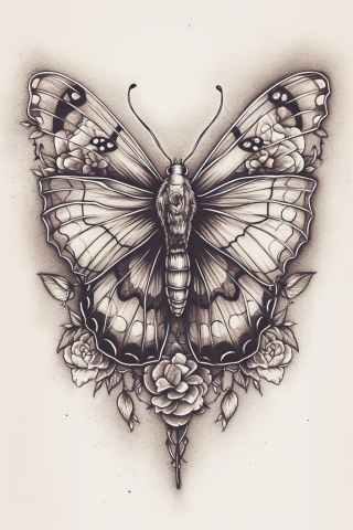 Moth sternum tattoo for women, tattoo sketch#79