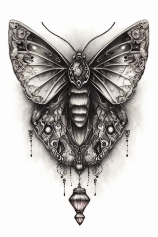 Moth sternum tattoo for women, tattoo sketch#80