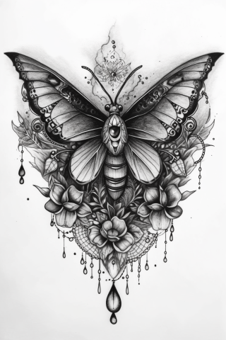 Moth sternum tattoo for women, tattoo sketch#81