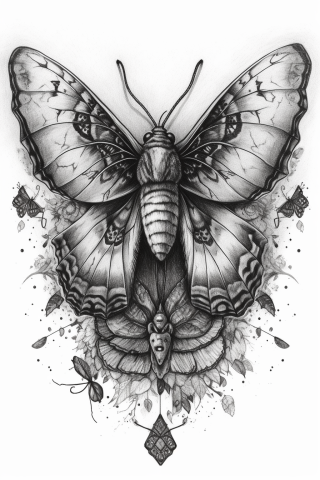 Moth sternum tattoo for women, tattoo sketch#82
