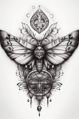 Moth sternum tattoo for women, tattoo sketch#83
