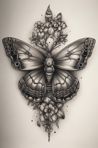 Moth sternum tattoo for women, tattoo sketch#84