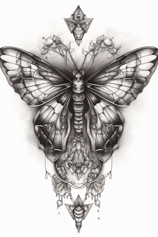 Moth sternum tattoo for women, tattoo sketch#85