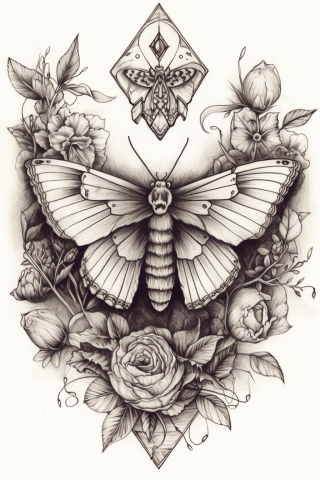 Moth sternum tattoo women, tattoo sketch#43
