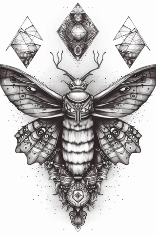 Moth sternum tattoo women, tattoo sketch#44