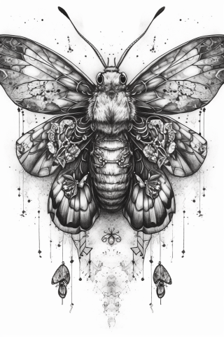 Moth sternum tattoo women, tattoo sketch#45