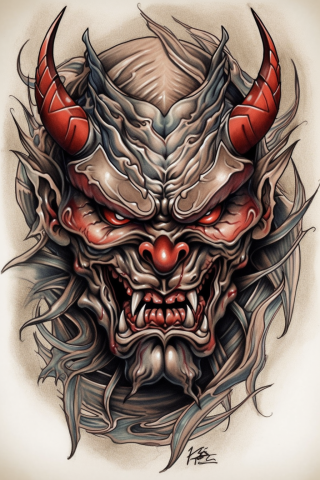 Oni neo traditional tattoo, tattoo sketch#4