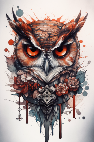 Owl neo traditional tattoo, tattoo sketch#37