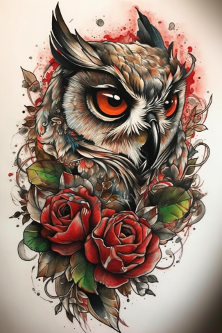 Owl neo traditional tattoo, tattoo sketch#38