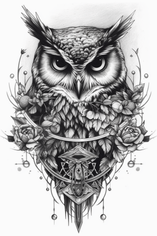 Owl sternum tattoo women, tattoo sketch#30
