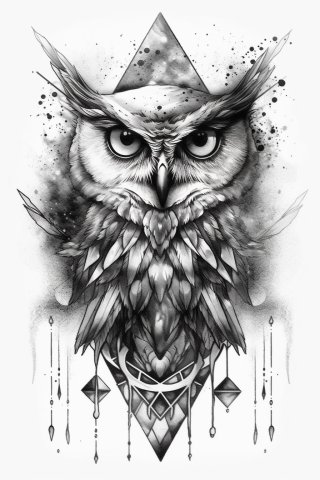 Owl sternum tattoo women, tattoo sketch#31