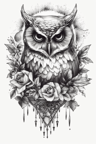 Owl sternum tattoo women, tattoo sketch#32