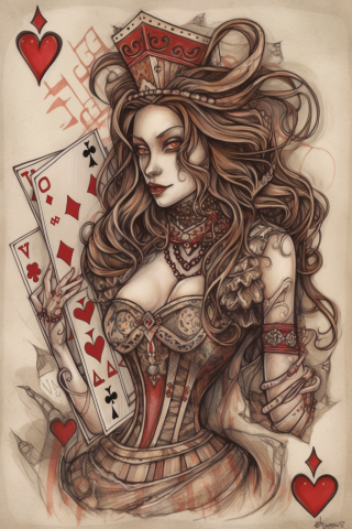 Queen of hearts tattoo cards, tattoo sketch#5