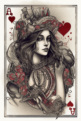 Queen of hearts tattoo cards, tattoo sketch#6