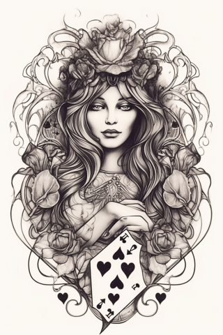 Queen of hearts tattoo design, tattoo sketch#9