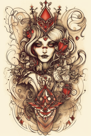 Queen of hearts tattoo, tattoo sketch#1
