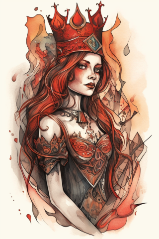 Red queen of hearts tattoo, tattoo sketch#14