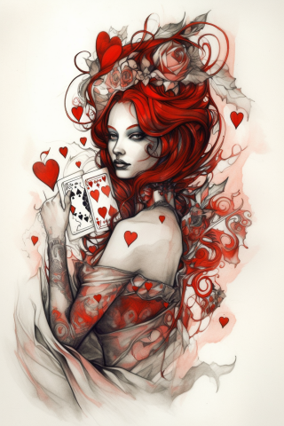 Red queen of hearts tattoo, tattoo sketch#15