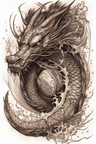 Sea dragon tattoo, tattoo sketch#5