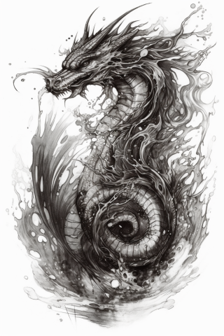 Sea dragon tattoo, tattoo sketch#6