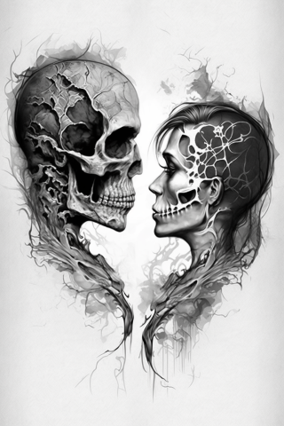 Skull couple tattoos, tattoo sketch#23