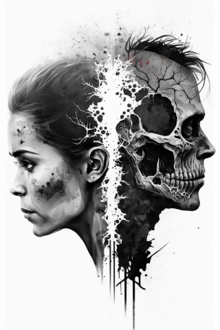 Skull couple tattoos, tattoo sketch#24