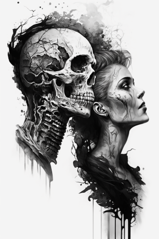 Skull couple tattoos, tattoo sketch#25